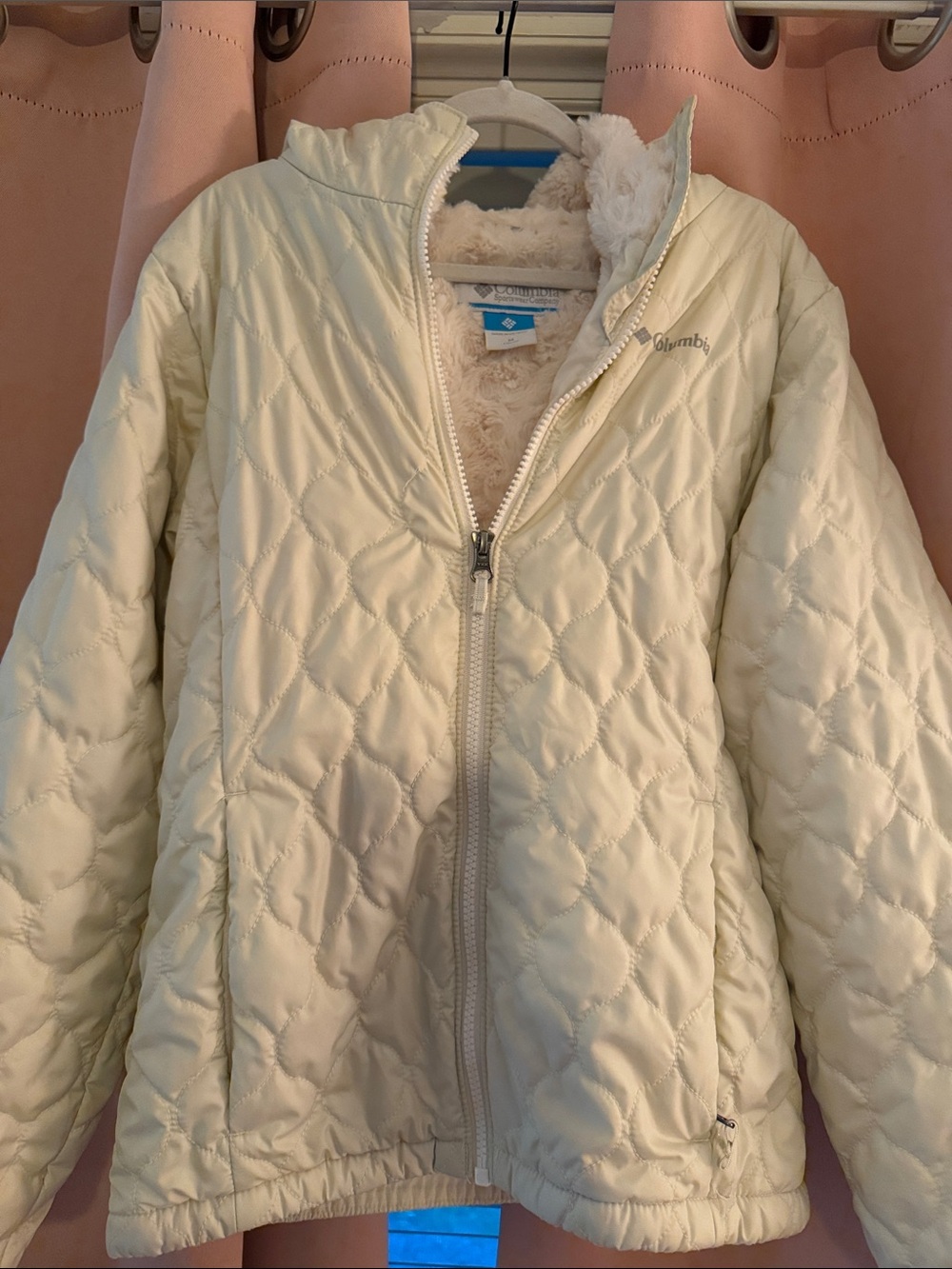 Columbia Girls Ivory Quilted Puffer Jacket with Plush Lining